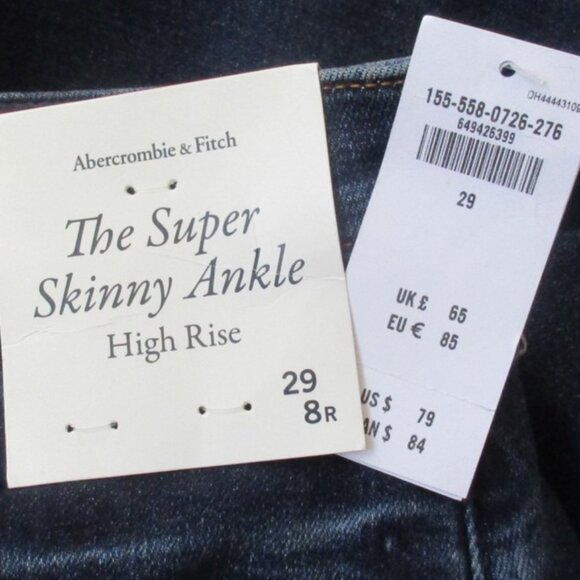 🌸SOLD🌸 New Abercrombie & Fitch Jeans Size 29/8 High Rise Super Skinny Ankle - Picture 9 of 10